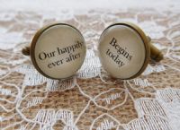 Gun Metal Handcrafted "Our happily ever after begins today" Groom cufflinks , wedding cufflinks, groom gift, Free UK Shipping