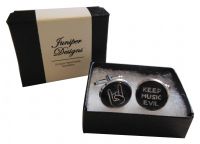 Handcrafted Keep Music Evil Cuff links - Fun Valentine's Day, Christmas, thank you or birthday gift for a Metal Head