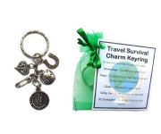 Travel Survival Charm Keyring - Handmade good luck gift including St Christopher charm