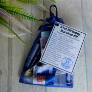 21st Birthday Survival Kit Gift - Novelty 21st gift for him BLUE Bag