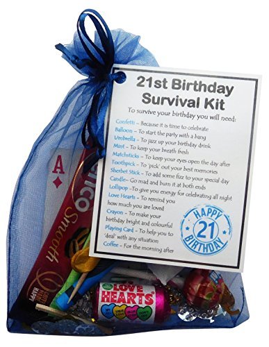 21st Birthday Survival Kit Gift - Novelty 21st gift for him BLUE Bag