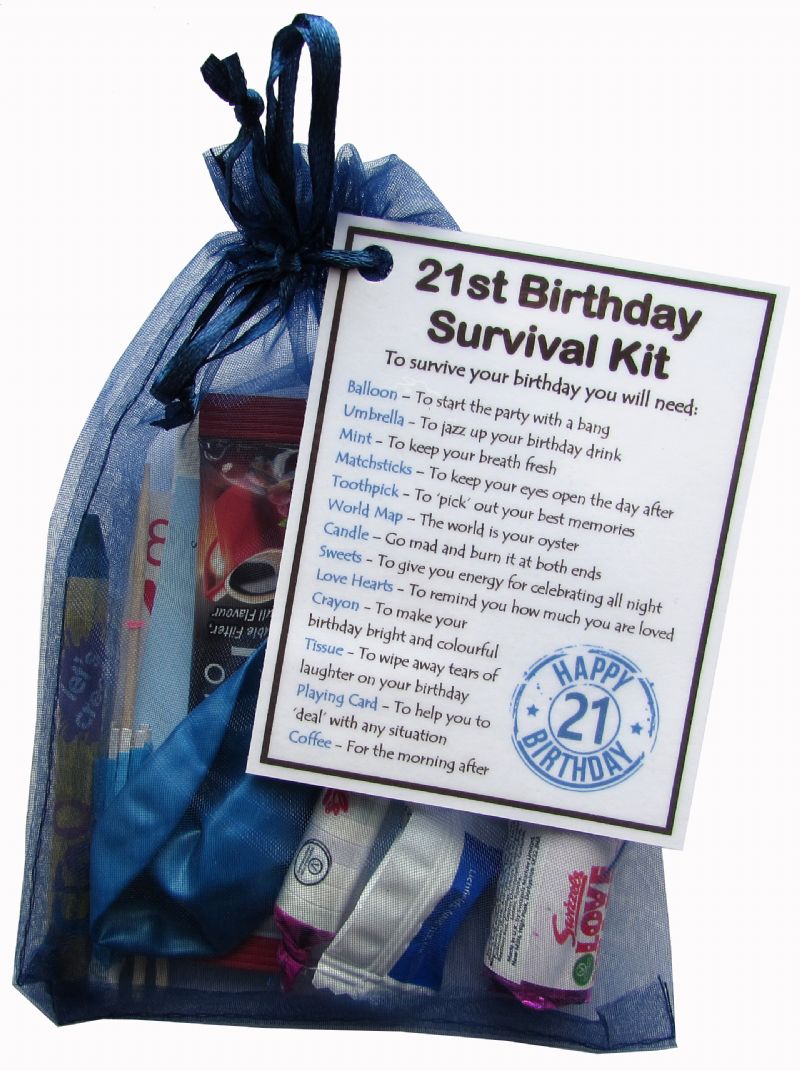 21st Birthday Survival Kit Gift Blue - Novelty 21st gift for him BLUE Bag